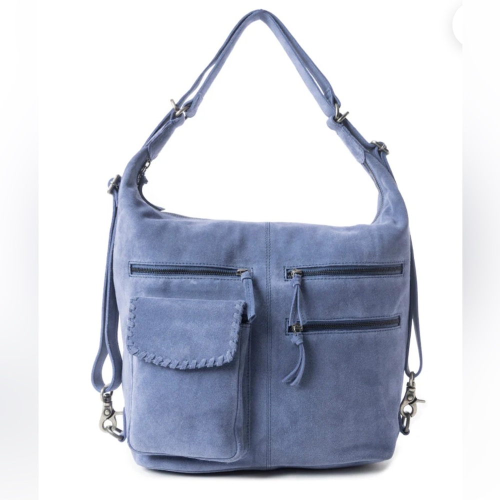 Blue Suede Convertible Shoulder Bag Purse to Backpack - Brand New with Tags